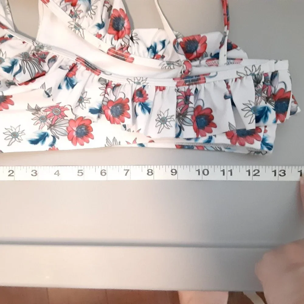 NWOT One Shoulder Floral Swimsuit Kids Bikini Top Girls Bathing Suit